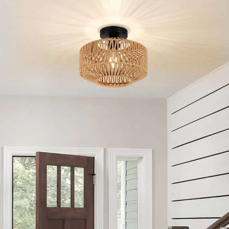 Plafonnier en Rotin Tissé à la Main – Suspension Naturelle pour Salon, Chambre ou Bureau