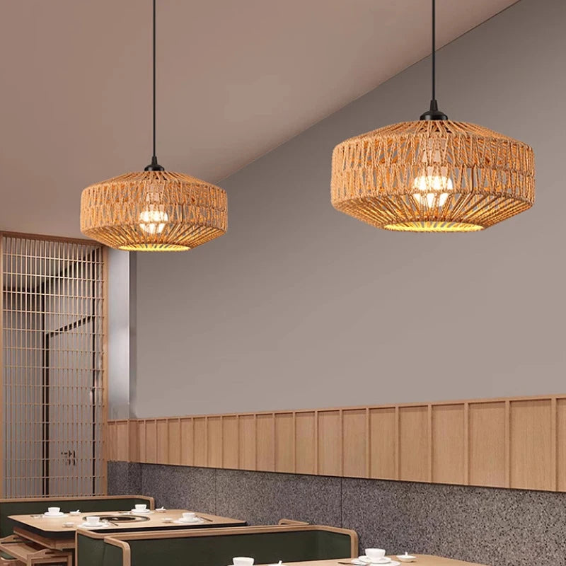 Plafonnier en Rotin Tissé à la Main – Suspension Naturelle pour Salon, Chambre ou Bureau