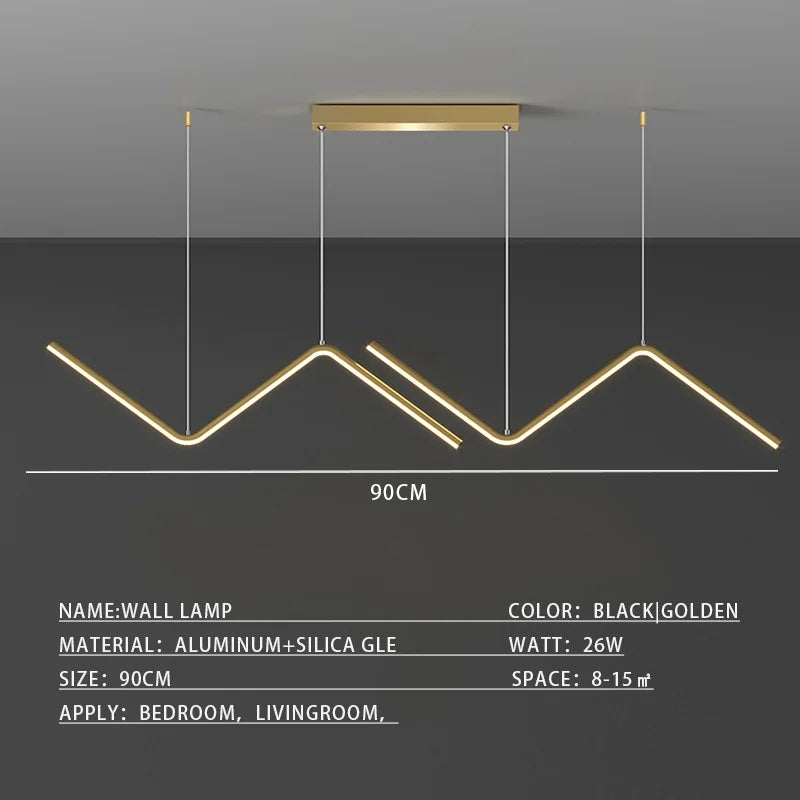 Lustre LED moderne noir pour salLustre LED Moderne Noir & Doré – Suspension Minimaliste pour Salon ou Chambreon, chambre à coucher, luminaire minimaliste, éclairage d'intérieur, décoration de la maison