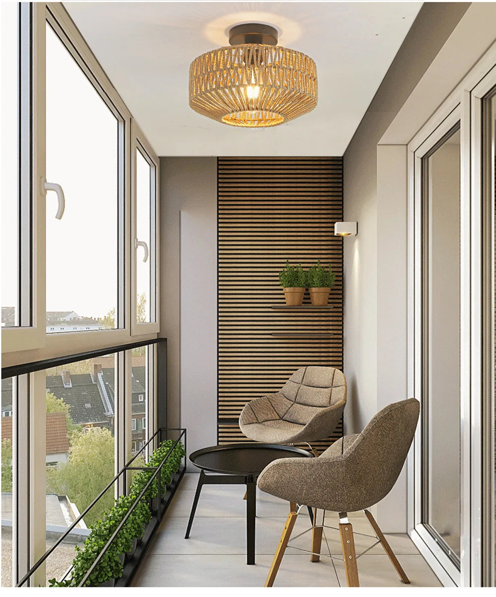 Plafonnier en Rotin Tissé à la Main – Suspension Naturelle pour Salon, Chambre ou Bureau