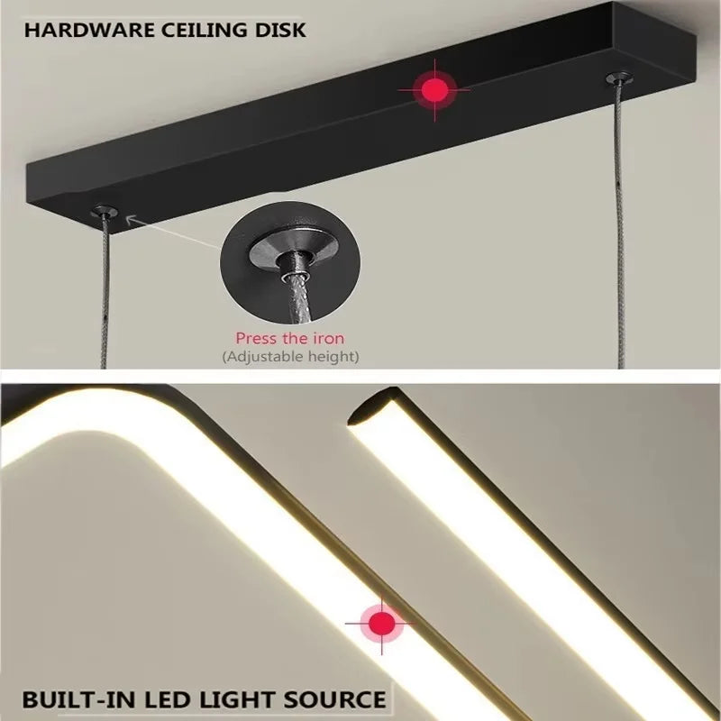 Lustre LED moderne noir pour salLustre LED Moderne Noir & Doré – Suspension Minimaliste pour Salon ou Chambreon, chambre à coucher, luminaire minimaliste, éclairage d'intérieur, décoration de la maison