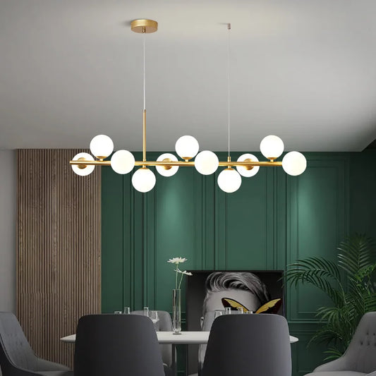 Suspension LED Nordique Moderne – Lustre Doré à Boules de Verre (7 à 11 Lampes) pour Cuisine, Salon ou Salle à Mange