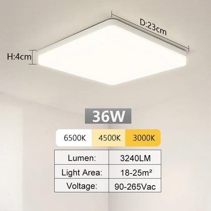 Plafonnier LED Carré MARPOU – 18W à 48W, 3 Couleurs, Éclairage 360° pour Salle de Bain, Cuisine ou Chambre