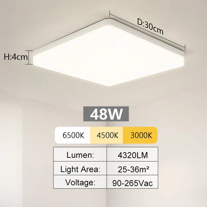 Plafonnier LED Carré MARPOU – 18W à 48W, 3 Couleurs, Éclairage 360° pour Salle de Bain, Cuisine ou Chambre