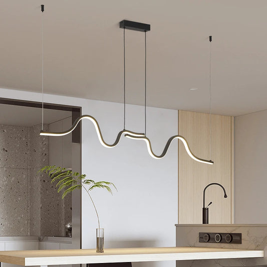 Suspension Linéaire LED Minimaliste – Lustre Nordique Noir pour Cuisine, Bureau ou Restaurant