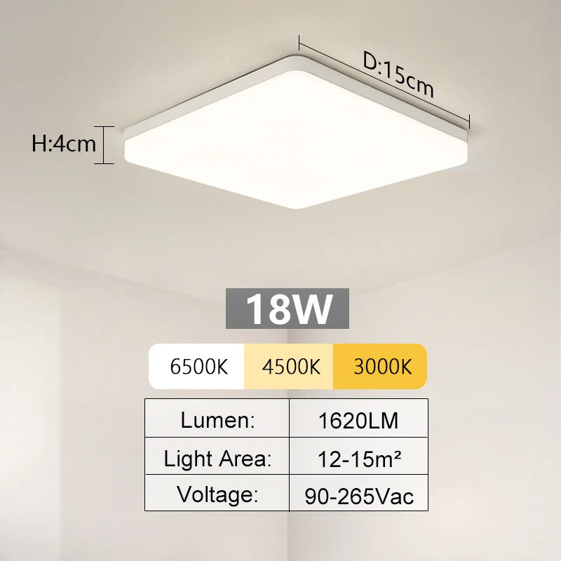 Plafonnier LED Carré MARPOU – 18W à 48W, 3 Couleurs, Éclairage 360° pour Salle de Bain, Cuisine ou Chambre