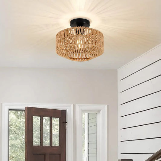 Plafonnier en Rotin Tissé à la Main – Suspension Naturelle pour Salon, Chambre ou Bureau