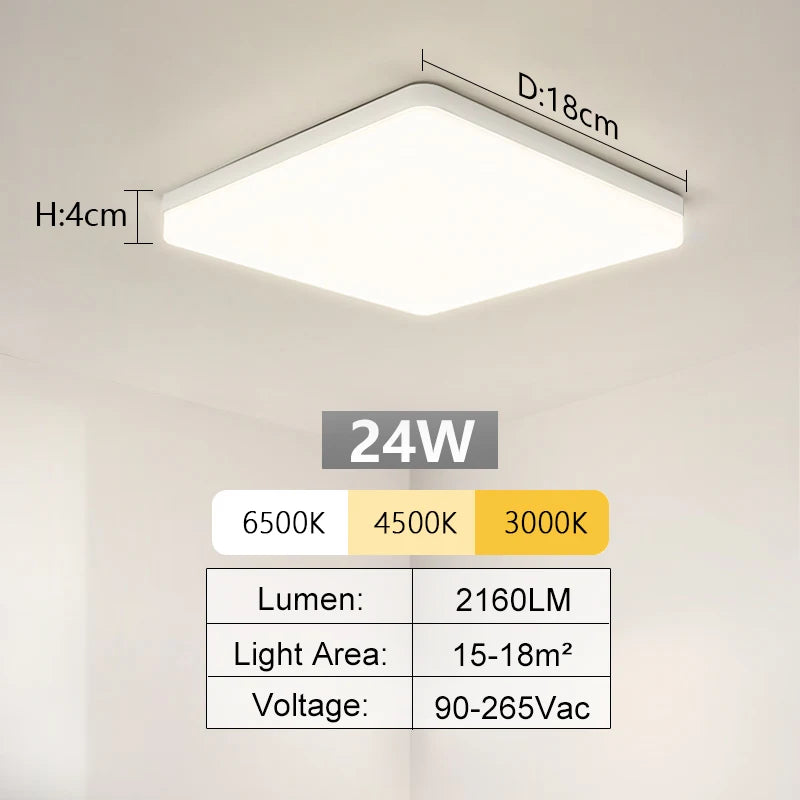 Plafonnier LED Carré MARPOU – 18W à 48W, 3 Couleurs, Éclairage 360° pour Salle de Bain, Cuisine ou Chambre