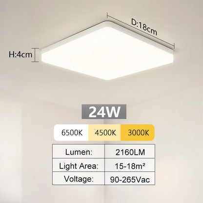 Plafonnier LED Carré MARPOU – 18W à 48W, 3 Couleurs, Éclairage 360° pour Salle de Bain, Cuisine ou Chambre