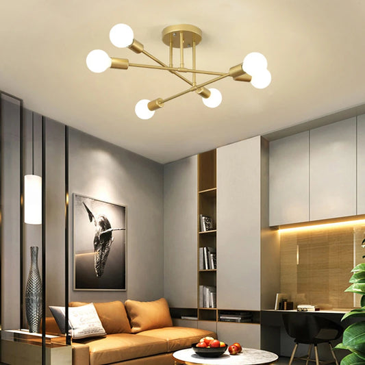 Plafonnier Industriel Rétro à 6 Têtes – Luminaire en Fer Forgé E27 pour Salon Moderne - Sans ampoule