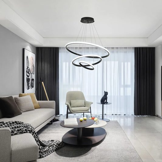 Suspension LED à 3 Anneaux – Lustre Circulaire Moderne Dimmable pour Cuisine, Salon ou Salle à Manger